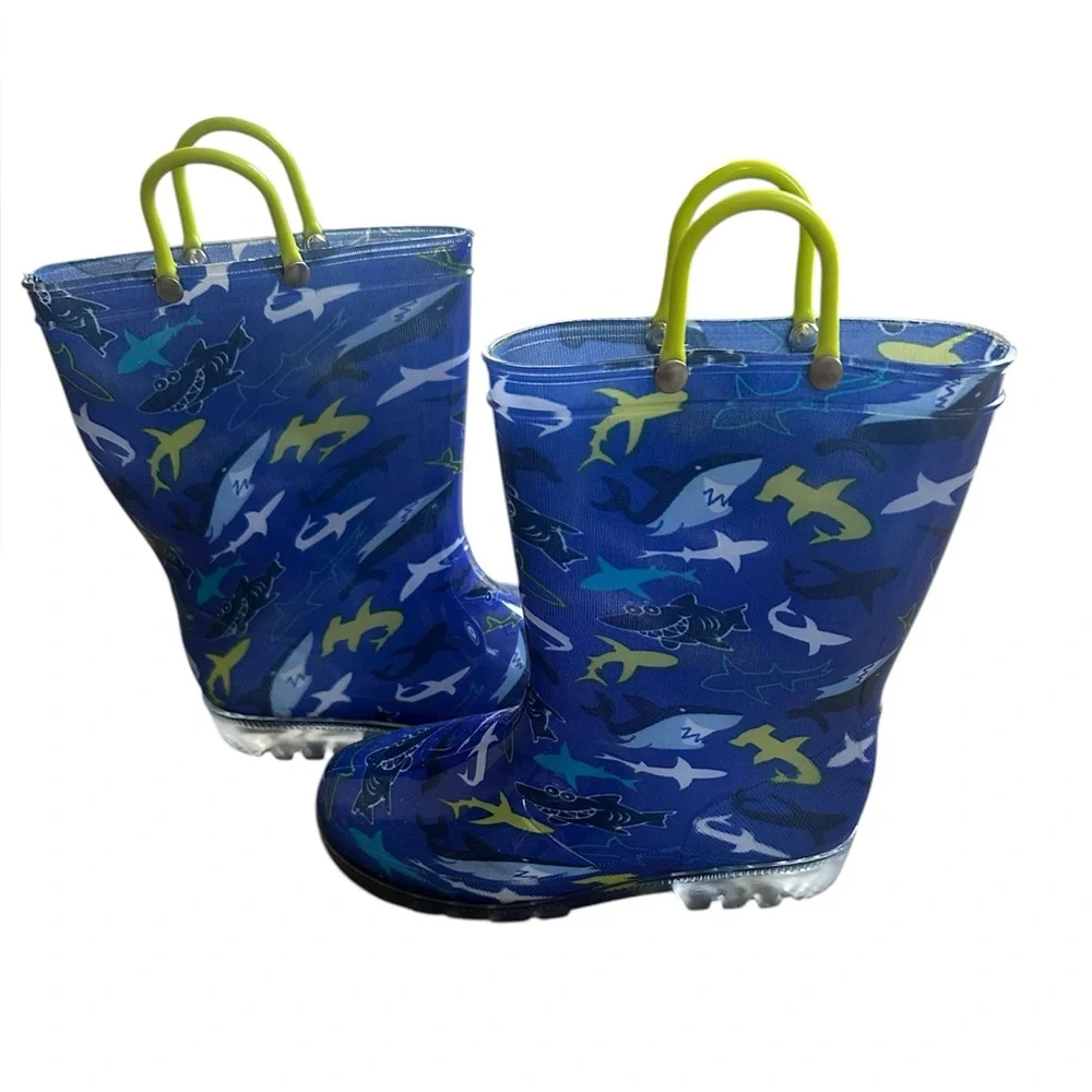 Toddler Shark Rain Boots Blue Waterproof Rubber Boots Kids Puddle Boots Size 3